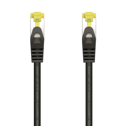 AISENS Cable De Red Latiguillo RJ45 LSZH Cat.7 600 MHz S FTP PIMF AWG26, Negro, 0.5 m