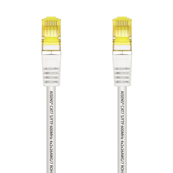 AISENS Cable De Red Latiguillo RJ45 LSZH Cat.7 600 MHz S FTP PIMF AWG26, Blanco, 1.0 m