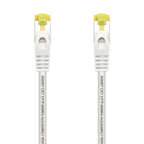 AISENS Cable De Red Latiguillo RJ45 LSZH Cat.7 600 MHz S FTP PIMF AWG26, Blanco, 1.0 m
