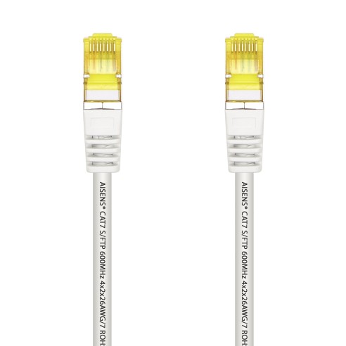 AISENS Cable De Red Latiguillo RJ45 LSZH Cat.7 600 MHz S FTP PIMF AWG26, Blanco, 25 cm