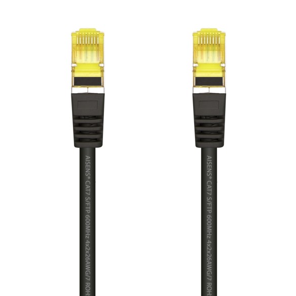 AISENS Cable De Red Latiguillo RJ45 LSZH Cat.7 600 MHz S FTP PIMF AWG26, Negro, 0.5 m
